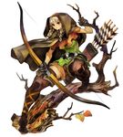  belt bow bow_(weapon) braid cloak dragon's_crown elf elf_(dragon's_crown) highres kamitani_george long_hair official_art pointy_ears quiver solo thighhighs tree vanillaware weapon zettai_ryouiki 