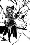  acryl fangs flandre_scarlet greyscale hat highres monochrome side_ponytail solo sword thighhighs touhou weapon wings 