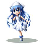  blue_eyes blue_hair chibi dress hat ikamusume long_hair shinryaku!_ikamusume shishinon solo tentacle_hair 