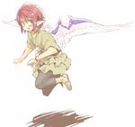  alternate_costume animal_ears black_eyes bracelet casual contemporary face flying jewelry jumping mystia_lorelei necklace no_hat no_headwear pants pink_hair short_hair solo touhou wings yudepii 
