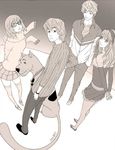  2girls artist_name daphne_ann_blake duplicate frederick_herman_jones great_dane monochrome multiple_boys multiple_girls osy057 pantyhose pink scooby-doo scooby-doo_(character) shaggy_rogers velma_dace_dinkley 