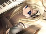  blonde blue_eyes girl hair_ribbon long_hair piano sakaki_maki school_uniform tagme thighhighs twin_tails 