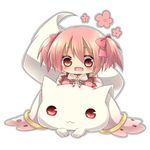  chibi kaname_madoka kyubey mahou_shoujo_madoka_magica minigirl pink_hair red_eyes riding short_hair takamiya_ren twintails 