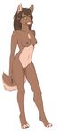  breasts canine coyote female looking_at_viewer mammal nipples nude plain_background pussy solo standing venerit white_background 