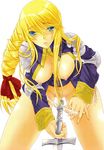  agrias_oaks annin&amp;#65290;tooca blonde breasts final_fantasy final_fantasy_tactics large_breasts nipples open_shirt oppai panty_pull sword thick_braid weapon 
