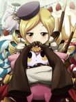  beret blonde_hair cake charlotte_(madoka_magica) doughnut drill_hair food fruit hair_ornament hat magical_girl mahou_shoujo_madoka_magica pocky sleeves_past_wrists strawberry tomoe_mami ukan_muri witch's_labyrinth 