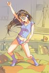  air_guitar bed brown_hair dildo headphones_moe megane original pantsu poster socks tagme 