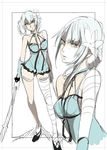  character_sheet elbow_gloves female flower frills gloves hair_ornament kaine_(nier) lingerie negligee nier panties partially_colored ribbon short_hair silver_hair solo underwear white_background white_hair 