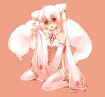  animal_ears detached_sleeves gradient_hair kyubey long_hair lowres mahou_shoujo_madoka_magica multicolored_hair personification pink_hair red_eyes ribbon simple_background sitting solo tail thighhighs tot_(zhxto) twintails wariza white_hair white_legwear zettai_ryouiki 