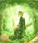  bad_id bad_pixiv_id belt boots fairy flower forest great_deku_sprout green_eyes green_footwear green_hair hair_flower hair_ornament nature plant pointy_ears sakatama saria smile solo the_legend_of_zelda the_legend_of_zelda:_ocarina_of_time tree_stump vines 