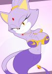  anthro areola big_breasts blaze_the_cat breasts clothed clothing domestic_cat eyelashes felid feline felis female fur genie hair happy huge_breasts mammal purple_fur simple_background slickehedge smile solo sonic_(series) video_games 