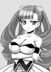  aq_interactive arcana_heart arcana_heart_2 atlus black_and_white breasts cleavage crossed_arms drill_hair earrings examu gloves hair_ornament jewelry long_hair monochrome petra_johanna_lagerkvist twintails very_long_hair 