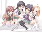  a_channel baseball_bat black_hair black_legwear blonde_hair blush box brown_eyes brown_hair cup food glasses ichii_tooru long_hair momoki_run multiple_girls nishi_yuuko open_mouth pocky school_uniform serafuku short_hair skirt sleeves_past_wrists smile sweater tennouji_nagisa thighhighs yoshikawa_kazunori zettai_ryouiki 