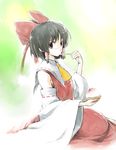  bow detached_sleeves eating faux_traditional_media food hair_bow hair_tubes hakurei_reimu ice lefthand seiza shaved_ice short_hair sitting solo spoon staring touhou wide_sleeves 