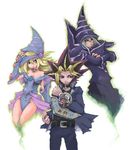  adjusting_hat bare_shoulders black_magician_girl blonde card choker dark_magician dark_magician_girl detached_sleeves yami_yuugi yugioh 