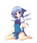  bad_id bad_pixiv_id barefoot blue_eyes blue_hair blush bow breasts cirno collared_shirt covered_navel dress dress_lift feet full_body hair_bow ice ice_wings ite_fuji legs looking_at_viewer navel no_panties petite puffy_sleeves ribbon shirt short_hair simple_background sitting small_breasts smile solo toes touhou wariza wings 