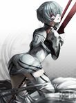  ass ayanami_rei bandages blue_hair garter_belt kneeling kz-kura lance_of_longinus neon_genesis_evangelion plugsuit red_eyes short_hair solo thighhighs thighs zettai_ryouiki 