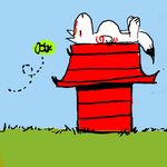  artist_request charles_schulz_(style) doghouse issun no_humans ookami_(game) parody peanuts sleeping style_parody 