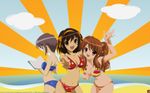  asahina_mikuru bikini book breasts brown_hair cleavage hair_ribbon highres large_breasts long_hair mole mole_on_breast multiple_girls nagato_yuki navel open_mouth ribbon short_hair small_breasts star star_print striped striped_bikini suzumiya_haruhi suzumiya_haruhi_no_yuuutsu swimsuit v vector_trace wallpaper 