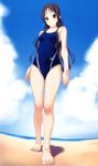  akiyama_mio barefoot black_eyes black_hair competition_school_swimsuit competition_swimsuit feet foreshortening from_below highres k-on! long_hair norizou_type-r one-piece_swimsuit perspective school_swimsuit solo swimsuit 