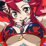  bikini breasts candy cleavage erect_nipples fingerless_gloves gloves hajime_(caramel_toone) large_breasts mizugi oppai red_hair skull tengen_toppa_gurren-lagann yellow_eyes yoko_littner 