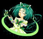  akimoto_komachi bare_shoulders bow bug butterfly closed_eyes cure_mint dress earrings gloves green_hair insect jewelry magical_girl maryu precure ribbon short_hair smile solo sparkle yes!_precure_5 