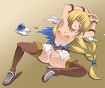  blonde_hair blush breasts closed_eyes eyes_closed nipples nude pixiv_thumbnail resized shamanwer solo sophitia_alexandra soul_calibur spread_legs torn_clothes 