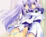  2girls ass butt_crack cryska_barchenowa female iizuki_tasuku inia_sestina miyata_ao miyata_sou multiple_girls muvluv muvluv_alternative muvluv_total_eclipse oshiri panties pantsu panty_pull thighhighs total_eclipse underwear wallpaper yuri 