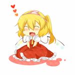  :d ^_^ bad_id bad_pixiv_id blonde_hair closed_eyes eiri_(eirri) fang flandre_scarlet heart object_on_head open_mouth panties panties_on_head short_hair smile solo striped striped_panties touhou underwear v_arms 