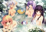  bathing fujii_yuki kemonomimi koyashiki_miyu kurosaki megane meguri_megureba_megurutoki!? miyoko nekomimi nipples nude onsen suzune_(megurutoki) tail 