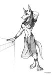  anthro anubian_jackal anubis breasts canine deity ear_piercing earring egyptian female incendax jackal mammal nipples piercing plain_background solo white_background 