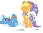  applejack_(mlp) bdsm bondage bound cape cutie_mark equine female feral friendship_is_magic fruit gag hat horn horse mammal my_little_pony plain_background pony t-brony trixie_(mlp) unicorn unknown_artist white_background wizard_hat 