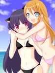  animal_ears bad_id bad_pixiv_id bikini black_hair cat_ears gokou_ruri green_eyes hug kousaka_kirino long_hair multiple_girls open_mouth orange_hair ore_no_imouto_ga_konna_ni_kawaii_wake_ga_nai red_eyes swimsuit zeppeki_airin 