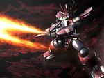  90s canyon cloud fire granzort itsuki_(ituki4) madou_king_granzort mecha no_humans oldschool red solo sword weapon 