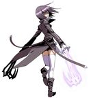  black_eyes black_hair boots claws coat eyepatch kumadano kure_kirika magical_girl mahou_shoujo_madoka_magica mahou_shoujo_oriko_magica short_hair solo thighhighs white_legwear 