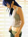  bare_shoulders blue_hair eyes_closed pantsu tagme tanktop unbuttoned undressing 