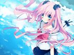  bad_id bad_pixiv_id blue_eyes bow cloud day hair_bow long_hair original pink_hair ripples rugo school_uniform sky solo twintails water 