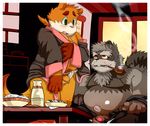  bottomless canine chubby clothed clothing fat food fox gay gaz_(artist) gazpacho_(artist) green_eyes half-dressed male mammal overweight penis pipe raccoon red_eyes rice smoking underwear 
