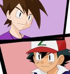  &gt;:) black_hair brown_hair hat kevin_c_vireger male_focus multiple_boys ookido_shigeru pokemon pokemon_(anime) satoshi_(pokemon) smile v-shaped_eyebrows 