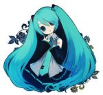  chibi floral_pattern green_hair hatsune_miku tie twin_tails vocaloid 