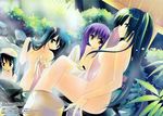  4girls absurdres bathing fixed highres long_hair multiple_girls nude onsen oppai rei towel wet 