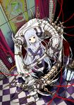  absurdres checkered checkered_floor claws doll highres kooten_bergh_no_youhei lamp long_hair pixiv_fantasia pixiv_fantasia_5 red_eyes solo stained_glass string thighhighs very_long_hair white_hair zettai_ryouiki 