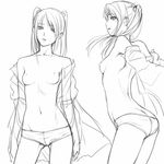  ass breasts d.gray-man greyscale lenalee_lee monochrome mosha nipples panties petite sketch small_breasts topless twintails underwear undressing 