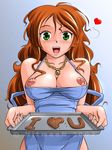  apron blush breasts brown_hair cookie erect_nipples food green_eyes hands heart hitman_(artist) large_breasts love nude open_mouth oppai topless 