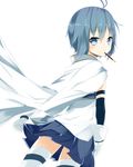 bad_id bad_pixiv_id blue_eyes blue_hair blush cape food from_behind gloves kakao looking_back magical_girl mahou_shoujo_madoka_magica miki_sayaka mouth_hold pocky short_hair solo thighhighs white_gloves white_legwear 