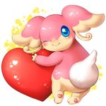  ??? big_ears blue_eyes blush chubby fat fluffy hug looking_back nintendo nontaru0626 one_eye_closed overweight pawpads plain_background pok&#233;mon pok&eacute;mon solo standing tail video_games white_background wink 