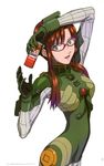  absurdres arm_up bangs bodysuit breasts brown_hair can coffee evangelion:_2.0_you_can_(not)_advance glasses green_bodysuit highres long_hair looking_at_viewer makinami_mari_illustrious matsubara_hidenori medium_breasts neon_genesis_evangelion official_art open_mouth page_number pilot_suit plugsuit product_placement rebuild_of_evangelion scan simple_background skin_tight smile solo turtleneck ucc_coffee white_background 