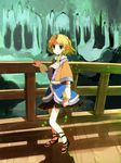  arm_warmers blonde_hair bridge cave chachi_(azuzu) green_eyes mizuhashi_parsee pointy_ears sandals scarf short_hair skirt solo touhou 