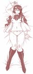  bed blush boots bow bow_panties breasts curvy dr.p hair_over_one_eye kirijou_mitsuru long_hair lying medium_breasts midriff monochrome no_bra non-web_source open_clothes open_shirt panties persona persona_3 shirt solo sweat thigh_gap thighs underwear wide_hips 