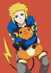  blonde_hair blue_eyes denji_(pokemon) male_focus matsuda65 pokemon pokemon_(creature) pokemon_(game) pokemon_dppt raichu simple_background smile 